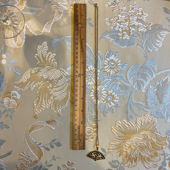 DAMASCENE Vintage Fan Necklace Birds and Floral Design - Picture 5 of 5